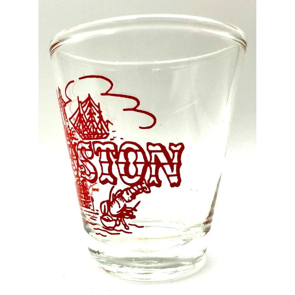 VINTAGE SHOT GLASS BOSTON MASS OLD NORTH CHURCH USS CONSTITUTION BUNKER HILL ETC